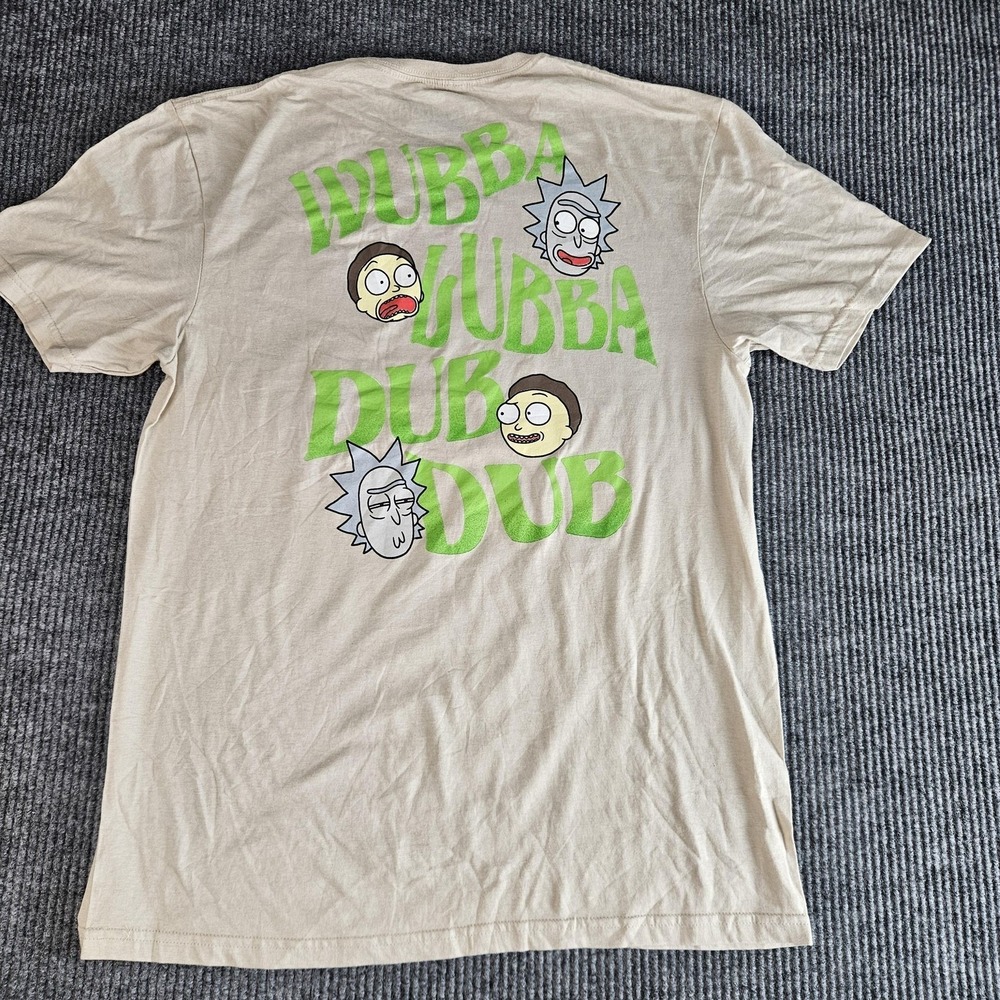Rick and Morty Shirt Mens‎ Large Beige Wubba Lubba Dub Dub Cartoon Graphic Funny